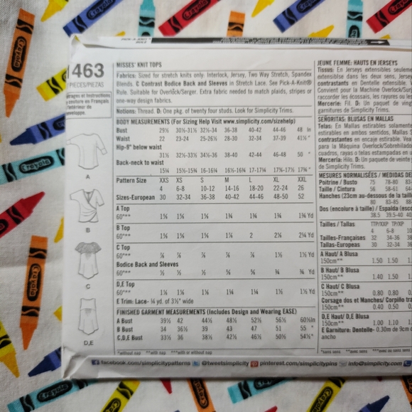 Simplicity 1463 XXS-XXL Uncut Factory Folded - Picture 3 of 3